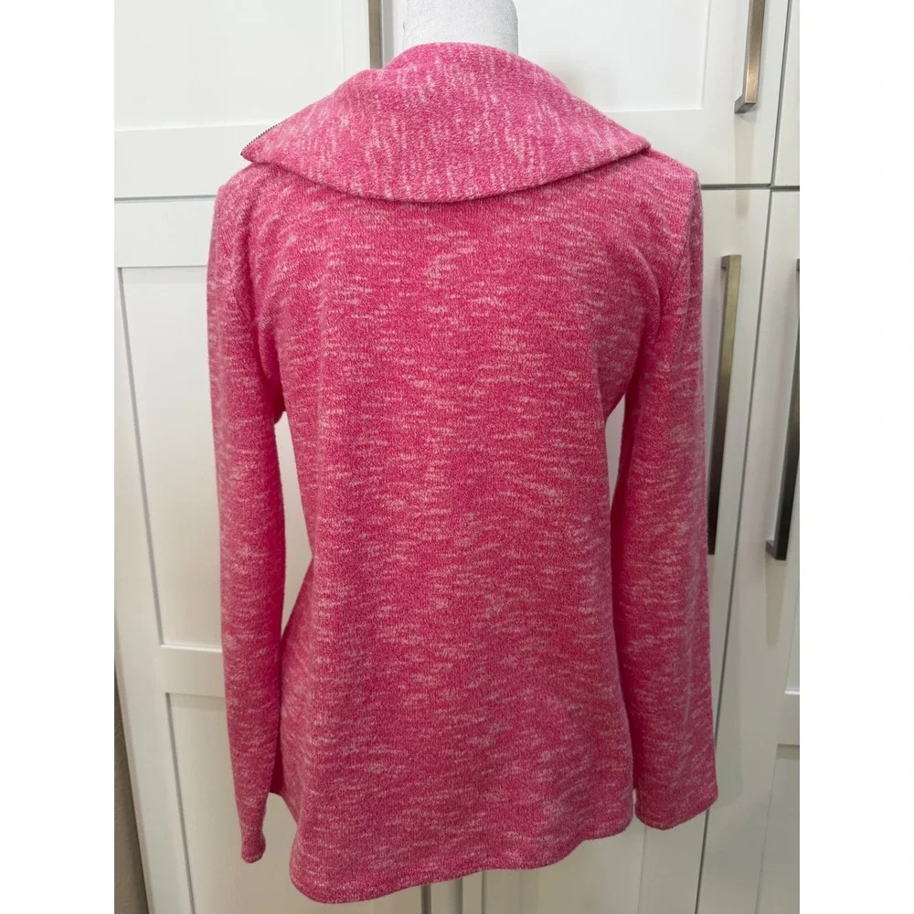 Chicos Pink Space Dye Cowl Neck Zipper Shoulder Pullover Top Size 0 XS S